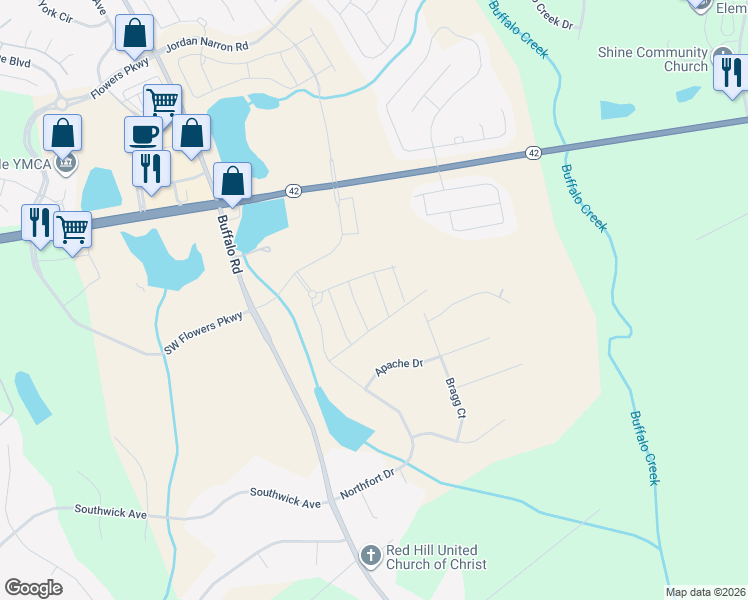 map of restaurants, bars, coffee shops, grocery stores, and more near 60 Clear Bead Court in Clayton