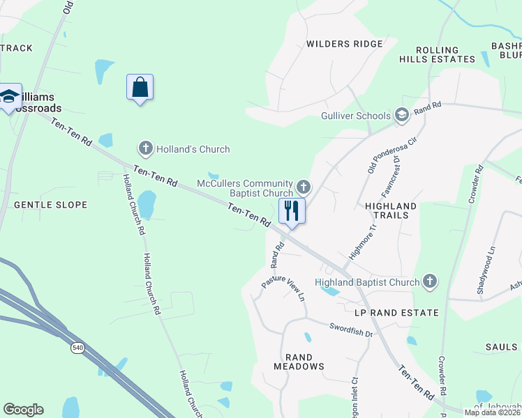 map of restaurants, bars, coffee shops, grocery stores, and more near 9717 Ten-Ten Road in Raleigh