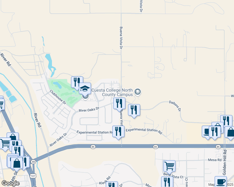 map of restaurants, bars, coffee shops, grocery stores, and more near 2915 Cottage Lane in Paso Robles