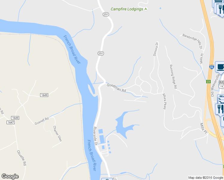 map of restaurants, bars, coffee shops, grocery stores, and more near 11 Goodman Road in Asheville