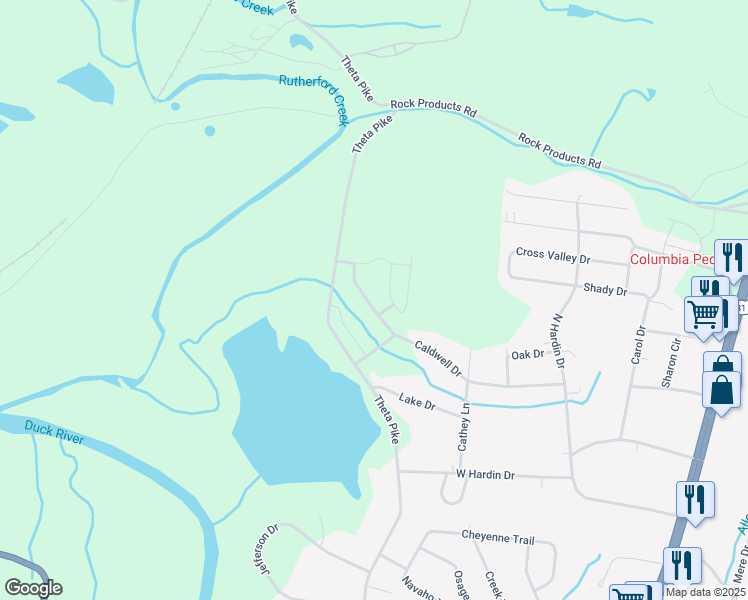 map of restaurants, bars, coffee shops, grocery stores, and more near 406 Caldwell Drive in Columbia