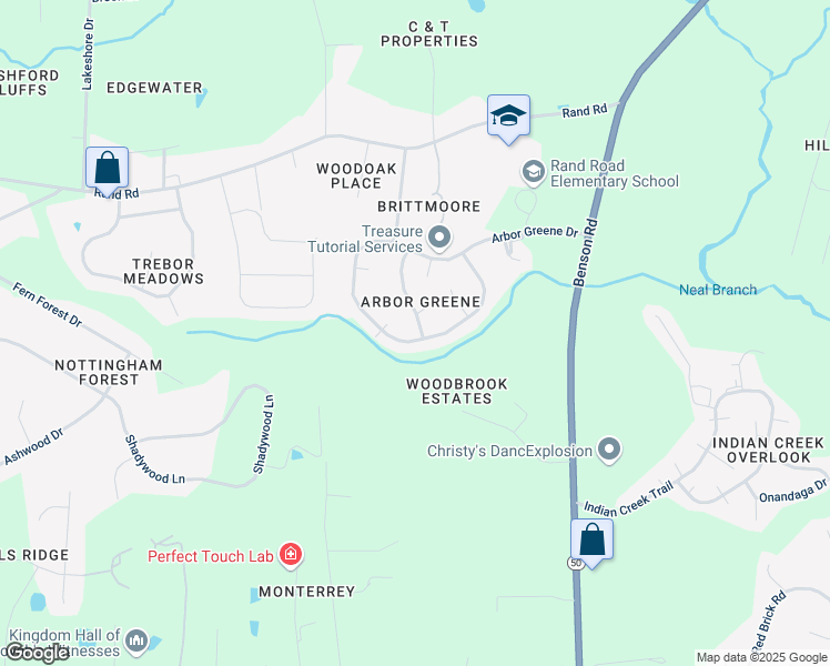 map of restaurants, bars, coffee shops, grocery stores, and more near 136 Garden Retreat Drive in Garner
