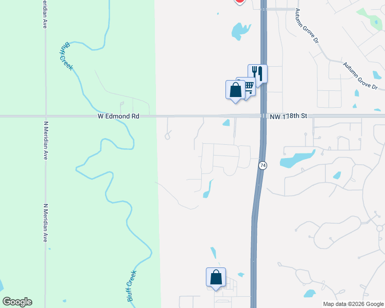 map of restaurants, bars, coffee shops, grocery stores, and more near 4208 Northwest 178th Street in Edmond