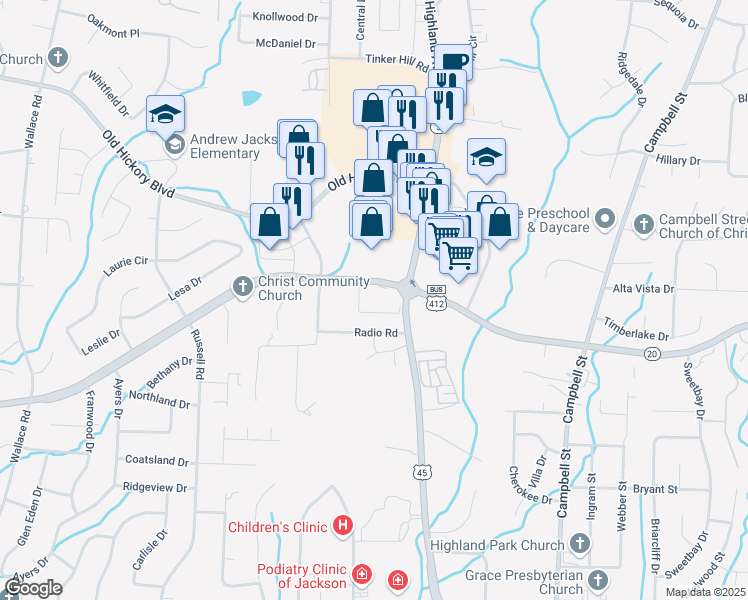 map of restaurants, bars, coffee shops, grocery stores, and more near 842 North Parkway in Jackson