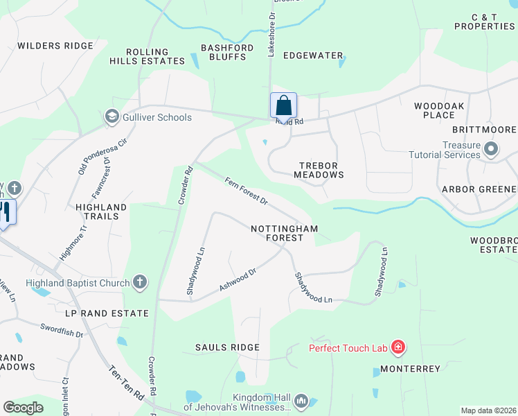 map of restaurants, bars, coffee shops, grocery stores, and more near 140 Fern Forest Drive in Raleigh