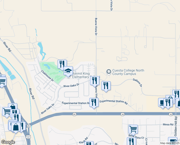 map of restaurants, bars, coffee shops, grocery stores, and more near 2818 Cottage Lane in Paso Robles