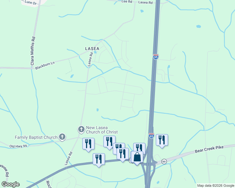 map of restaurants, bars, coffee shops, grocery stores, and more near 1628 Lasea Road in Spring Hill