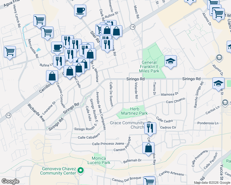 map of restaurants, bars, coffee shops, grocery stores, and more near 1012 Calle Margarita in Santa Fe