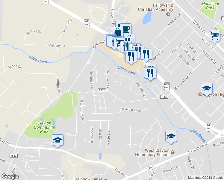 map of restaurants, bars, coffee shops, grocery stores, and more near 436 Amelia Church Road in Clayton