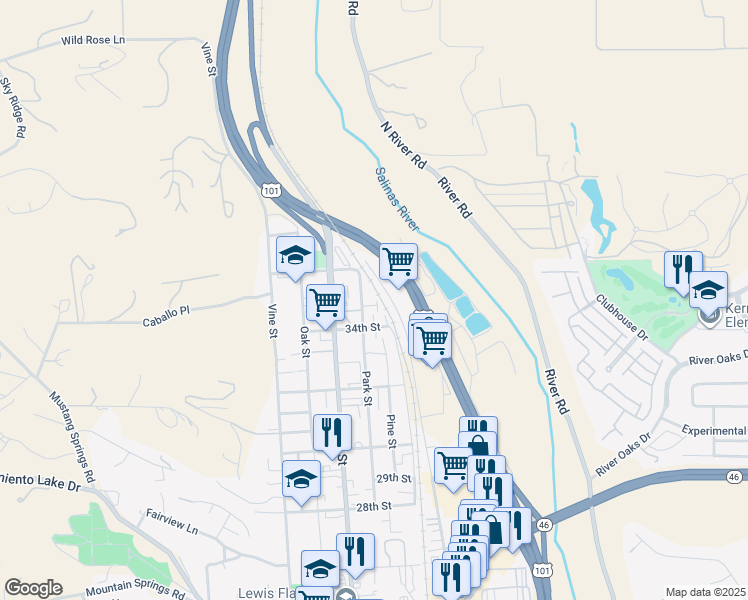 map of restaurants, bars, coffee shops, grocery stores, and more near 3448 Park St in Paso Robles