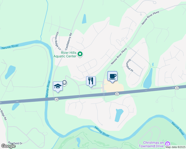 map of restaurants, bars, coffee shops, grocery stores, and more near 229 Wrenwood Drive in Clayton