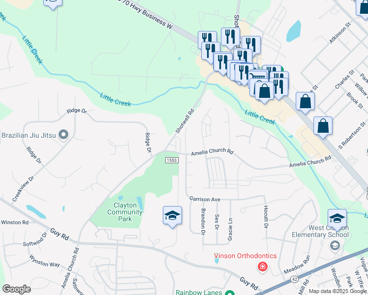 map of restaurants, bars, coffee shops, grocery stores, and more near 37 Yellow Jacket Ridge in Clayton