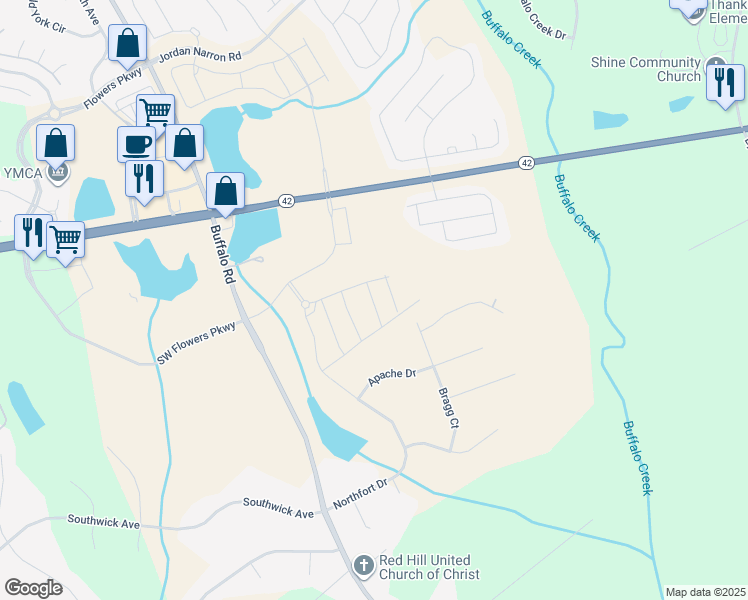 map of restaurants, bars, coffee shops, grocery stores, and more near 45 Clear Bead Court in Clayton