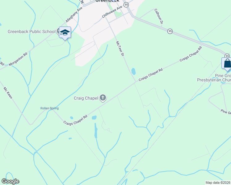 map of restaurants, bars, coffee shops, grocery stores, and more near 3222 Craigs Chapel Rd in Greenback