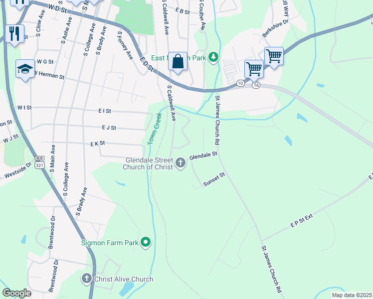 map of restaurants, bars, coffee shops, grocery stores, and more near 1005 East G Street in Newton