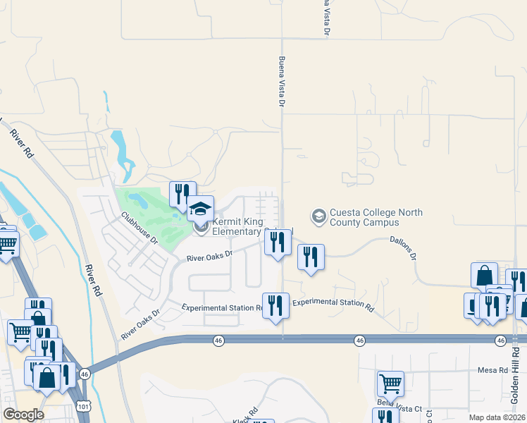 map of restaurants, bars, coffee shops, grocery stores, and more near 2828 Cottage Lane in Paso Robles