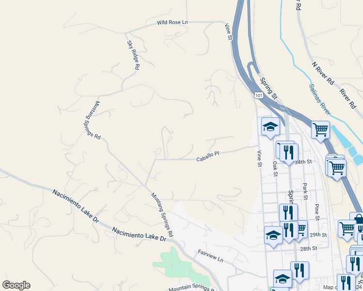 map of restaurants, bars, coffee shops, grocery stores, and more near Caballo Place in Paso Robles
