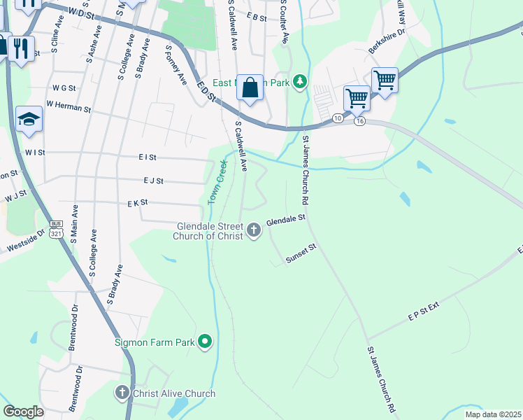 map of restaurants, bars, coffee shops, grocery stores, and more near 1005 East G Street in Newton