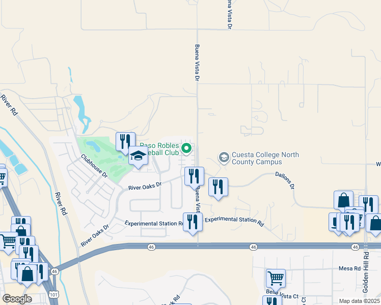 map of restaurants, bars, coffee shops, grocery stores, and more near 2933 Cottage Lane in Paso Robles