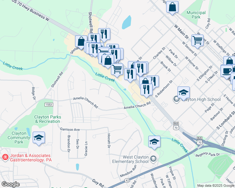 map of restaurants, bars, coffee shops, grocery stores, and more near 1070 Kenmore Drive in Clayton