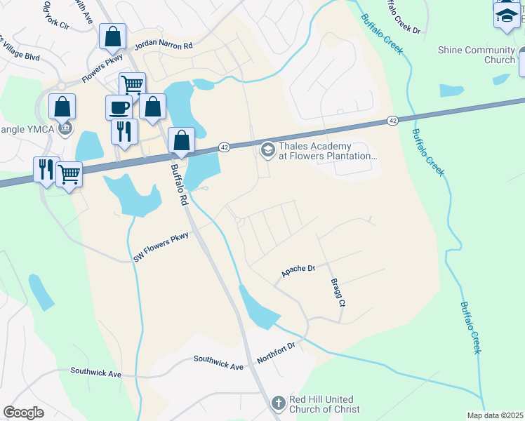 map of restaurants, bars, coffee shops, grocery stores, and more near 11096 Buffalo Road in Clayton