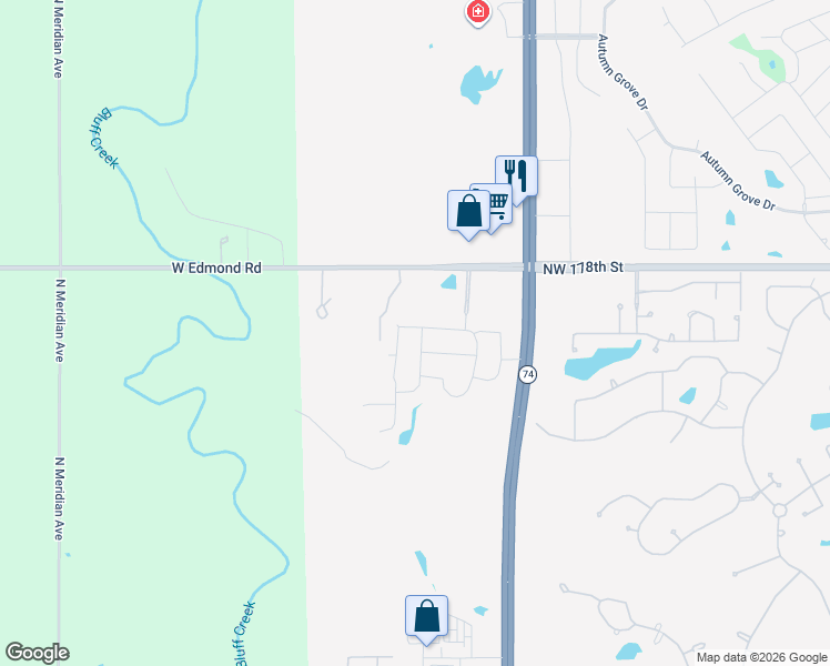 map of restaurants, bars, coffee shops, grocery stores, and more near 3923-3949 Northwest 178th Street in Edmond