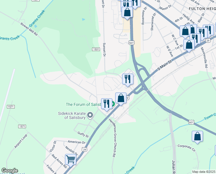 map of restaurants, bars, coffee shops, grocery stores, and more near 98 Briarwood Avenue in Salisbury