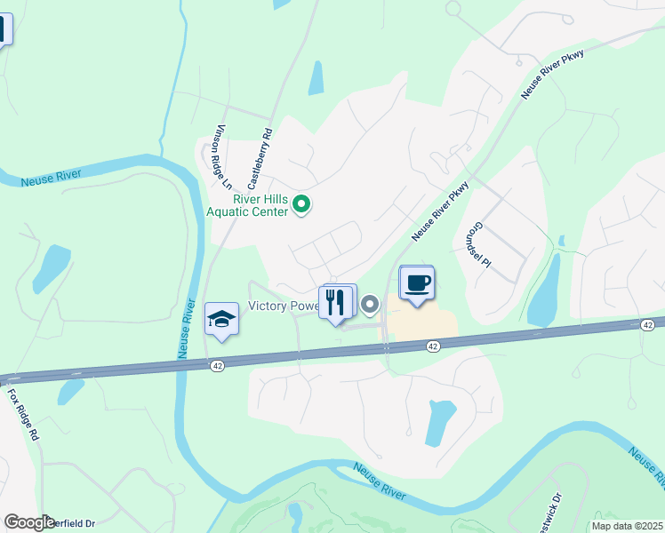 map of restaurants, bars, coffee shops, grocery stores, and more near 116 Wethergate Drive in Clayton