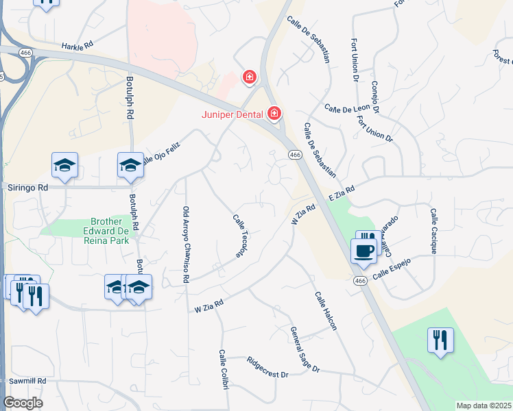 map of restaurants, bars, coffee shops, grocery stores, and more near 111 Calle Paisano in Santa Fe