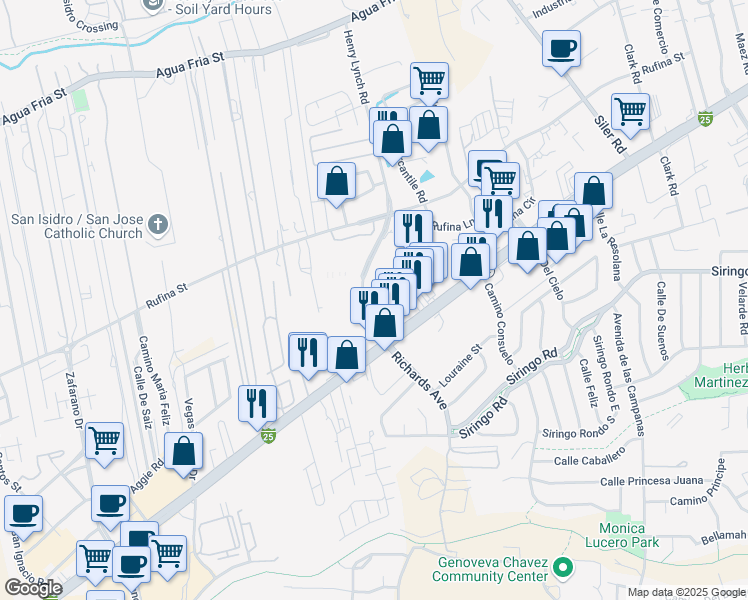 map of restaurants, bars, coffee shops, grocery stores, and more near 952 Richards Avenue in Santa Fe