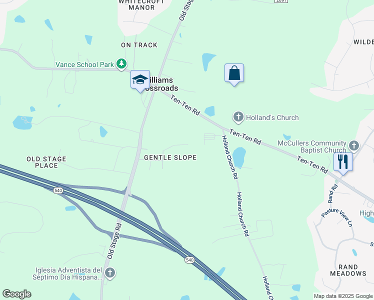 map of restaurants, bars, coffee shops, grocery stores, and more near 712 Gentle Slope Way in Raleigh