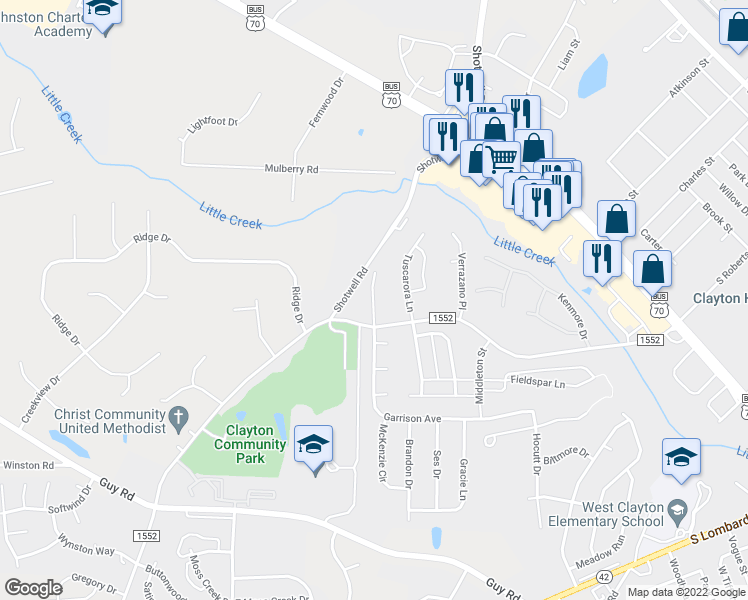 map of restaurants, bars, coffee shops, grocery stores, and more near Yellow Jacket Ridge in Clayton