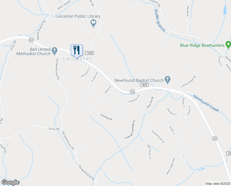 map of restaurants, bars, coffee shops, grocery stores, and more near 2688 New Leicester Highway in Leicester