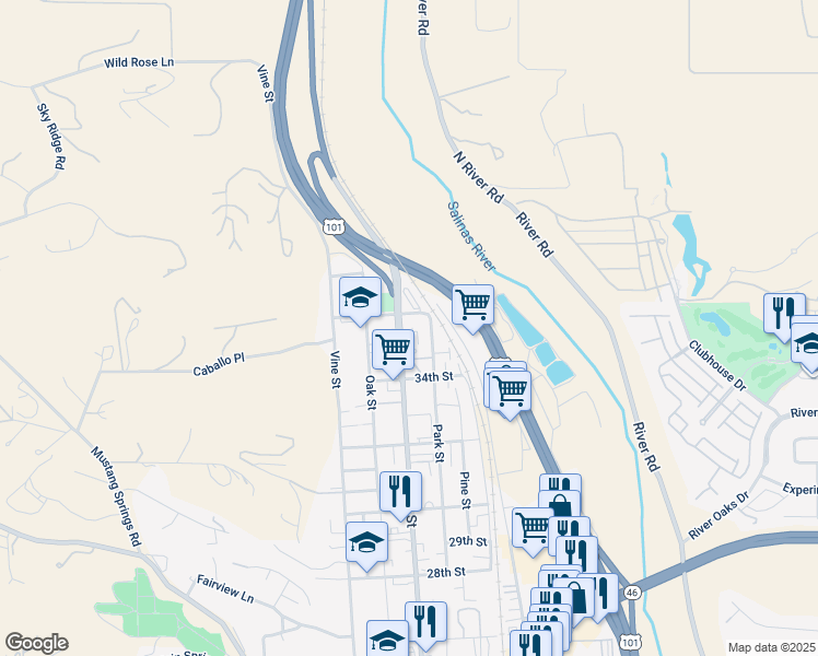 map of restaurants, bars, coffee shops, grocery stores, and more near 3532 Spring Street in Paso Robles