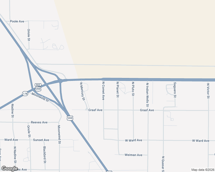 map of restaurants, bars, coffee shops, grocery stores, and more near 1639 North Comet Street in Ridgecrest