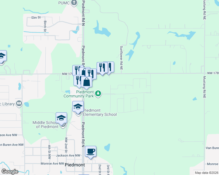 map of restaurants, bars, coffee shops, grocery stores, and more near 404 Auburn Lane in Piedmont