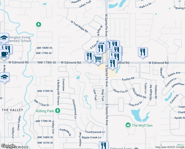 map of restaurants, bars, coffee shops, grocery stores, and more near 2524 West Edmond Road in Edmond
