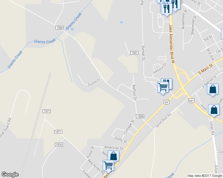 map of restaurants, bars, coffee shops, grocery stores, and more near 615 Rowan Mill Road in Salisbury