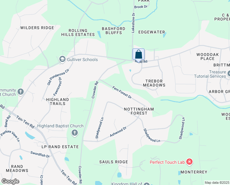 map of restaurants, bars, coffee shops, grocery stores, and more near 120 Fern Forest Drive in Raleigh