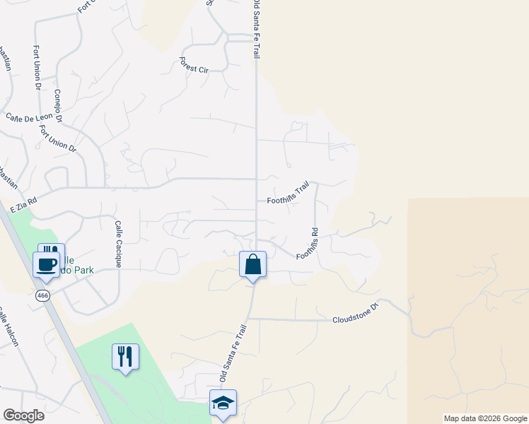 map of restaurants, bars, coffee shops, grocery stores, and more near 4007 Old Santa Fe Trail in Santa Fe