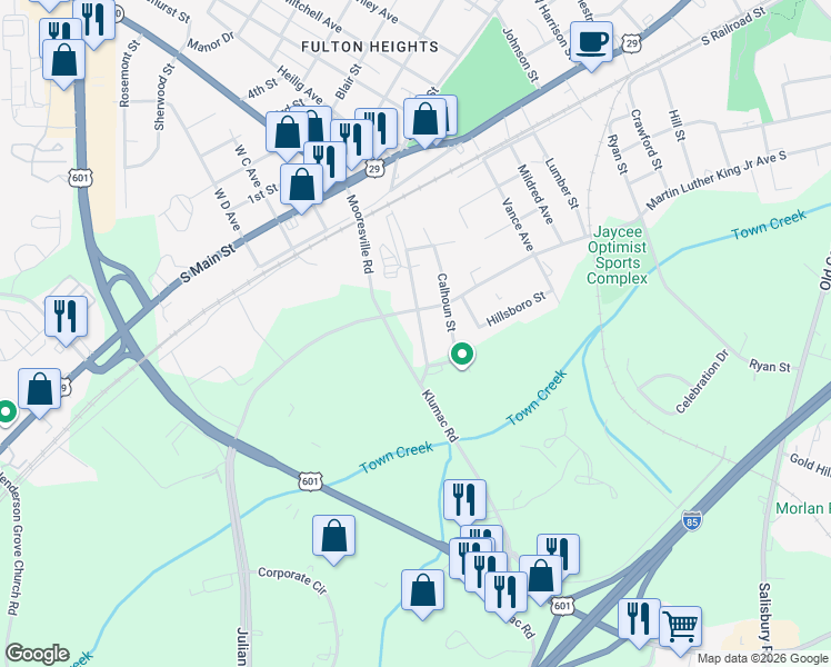 map of restaurants, bars, coffee shops, grocery stores, and more near 402 Klumac Road in Salisbury