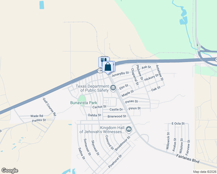 map of restaurants, bars, coffee shops, grocery stores, and more near 3236-3298 Fairlanes Boulevard in Borger