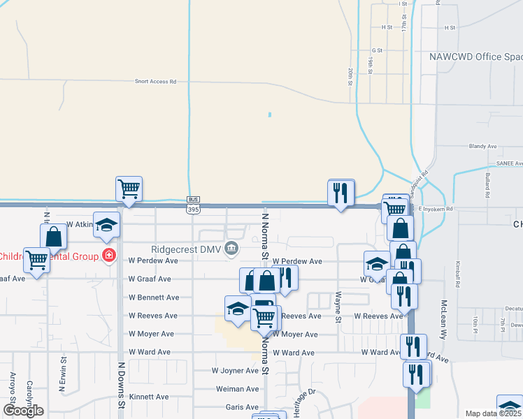 map of restaurants, bars, coffee shops, grocery stores, and more near 501 California 178 in Ridgecrest
