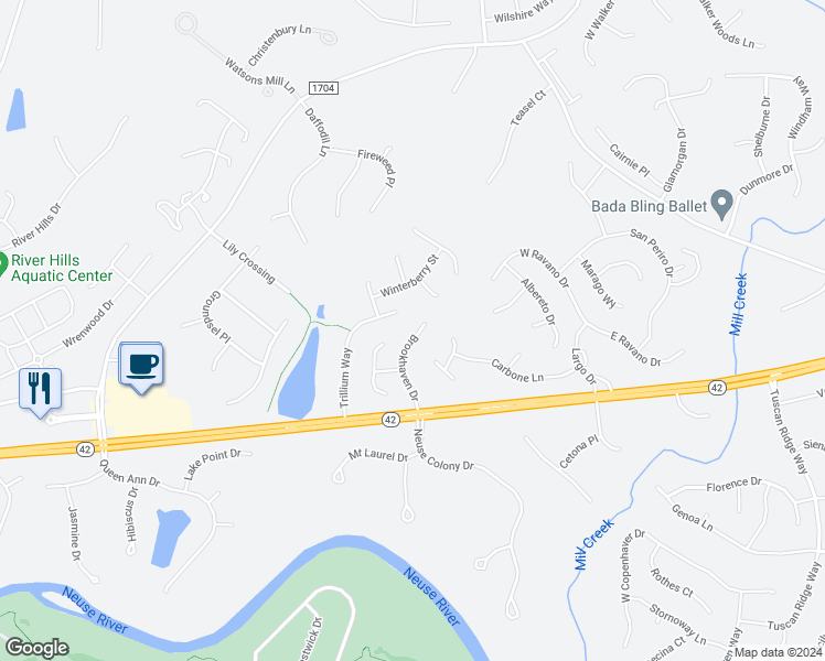 map of restaurants, bars, coffee shops, grocery stores, and more near 197 Brookhaven Drive in Clayton