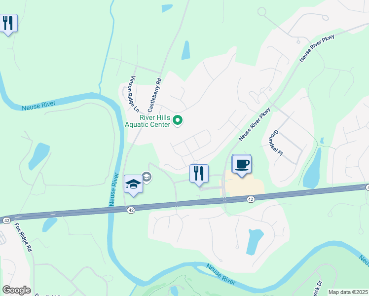map of restaurants, bars, coffee shops, grocery stores, and more near 190 Wethergate Drive in Clayton