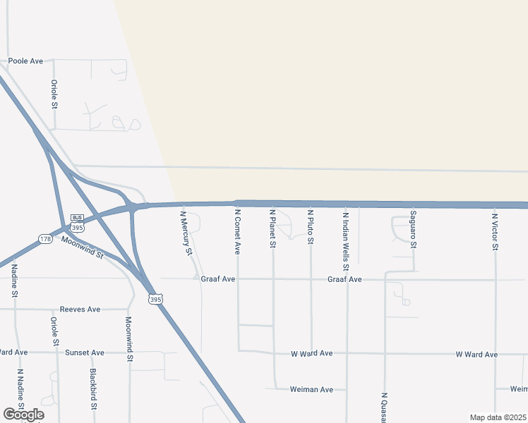 map of restaurants, bars, coffee shops, grocery stores, and more near 1657 North Planet Street in Ridgecrest