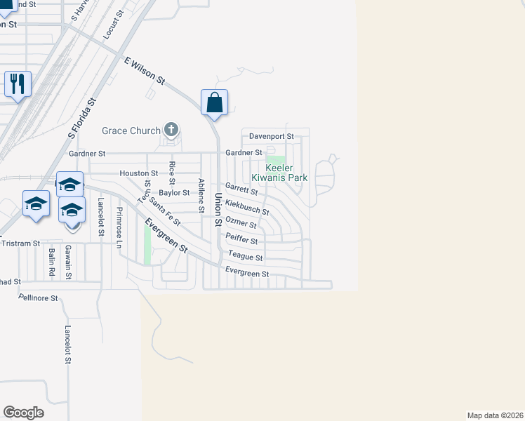 map of restaurants, bars, coffee shops, grocery stores, and more near 201 Kiekbusch Street in Borger