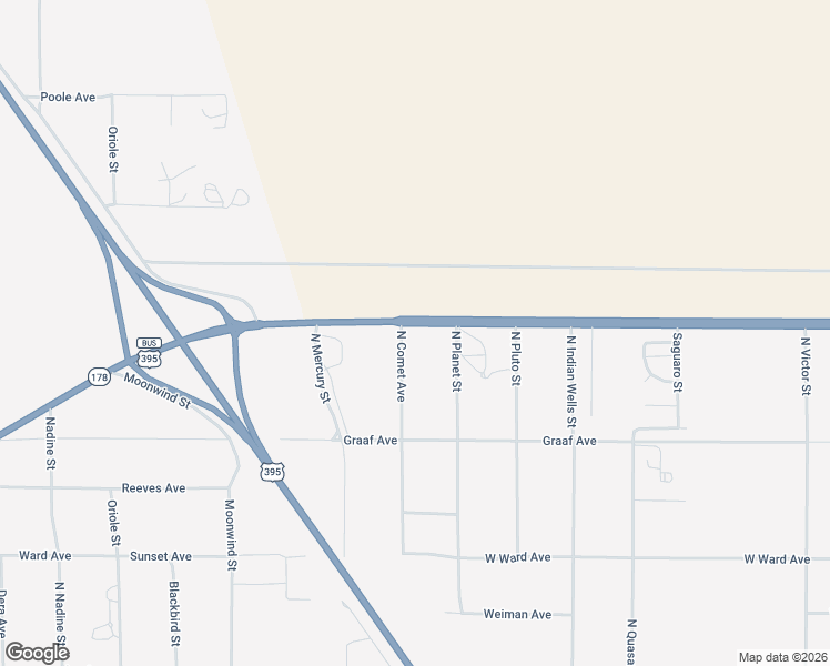 map of restaurants, bars, coffee shops, grocery stores, and more near North Comet Avenue in China Lake Acres