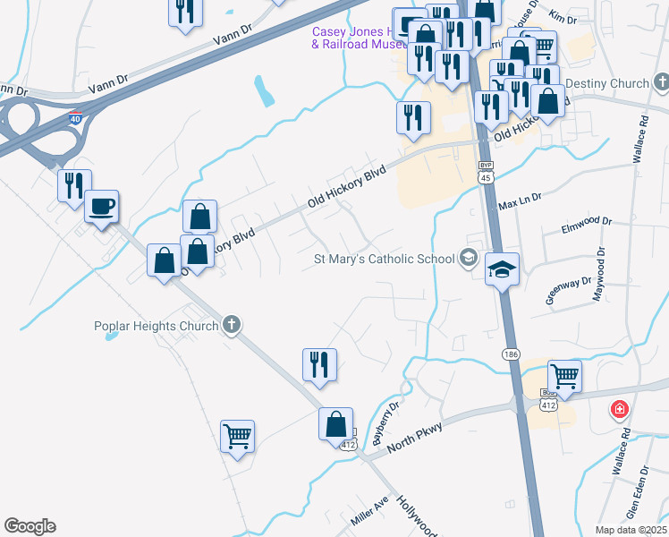 map of restaurants, bars, coffee shops, grocery stores, and more near 70 Foxlea Drive in Jackson