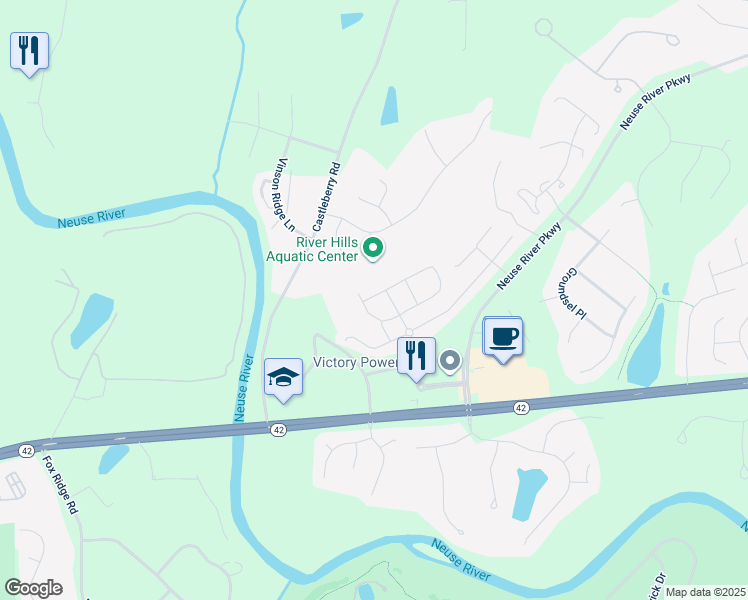 map of restaurants, bars, coffee shops, grocery stores, and more near 357 East Porthaven Way in Clayton